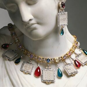 Elegant Gold and Multicolor Statement Necklace and Earring Set